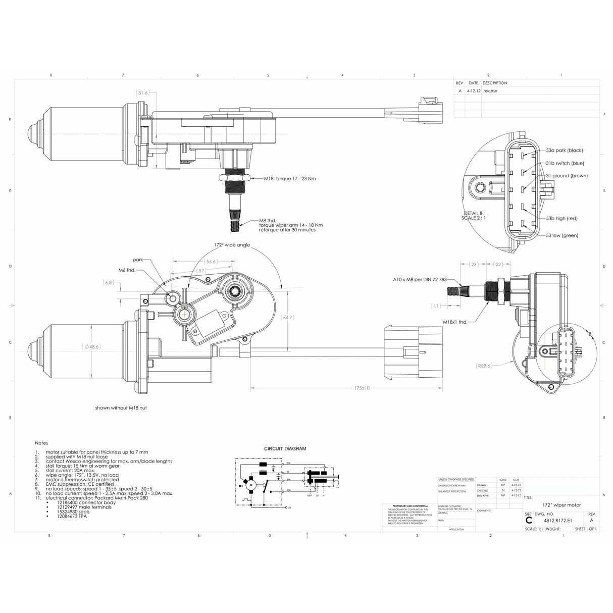 4812.R172D.E1 - 172 Degree Large Sweep Wiper Motor - AutoTex