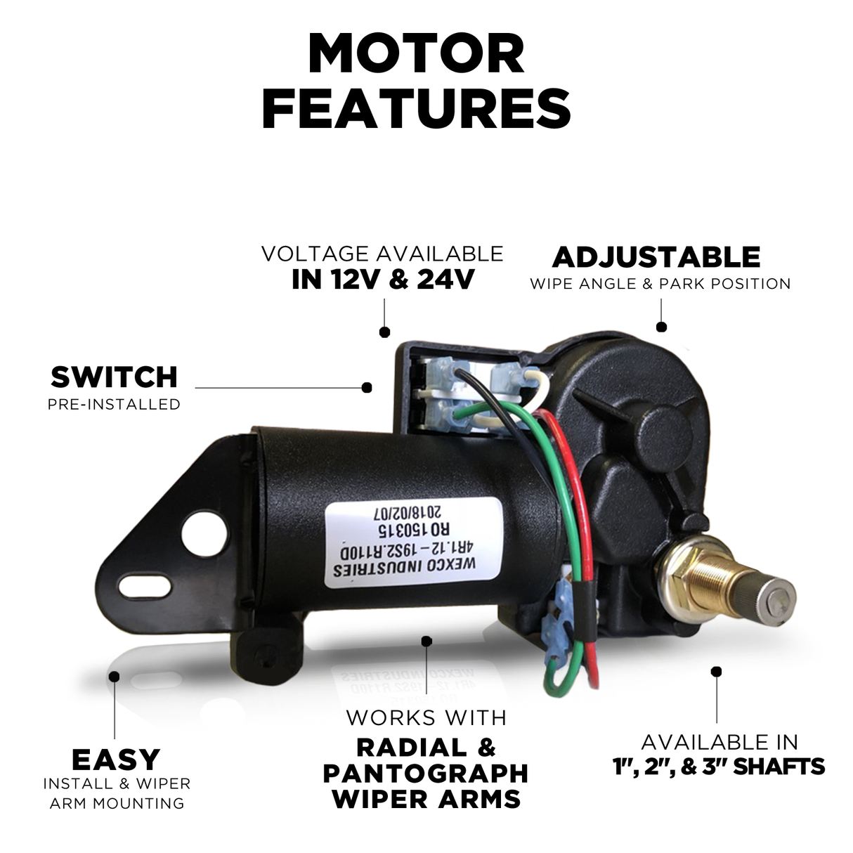 4R1.12-19S2.R110D - One and a half inch (1.5") shaft, 12V With Two-Speed Switch Installed