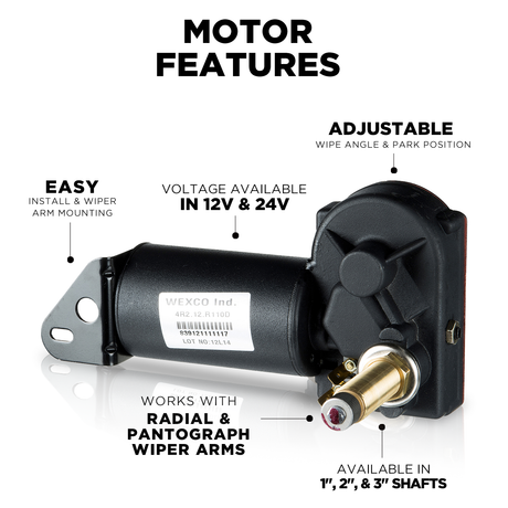 4R2.12.R110CEBDIN Wexco Wiper Motor: Two and a half inch (2.5") shaft, 12V (American Bosch)